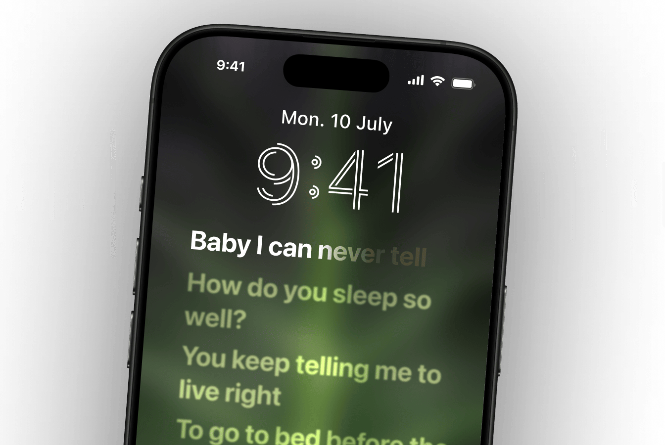 iPhone lock screen displaying live song lyrics