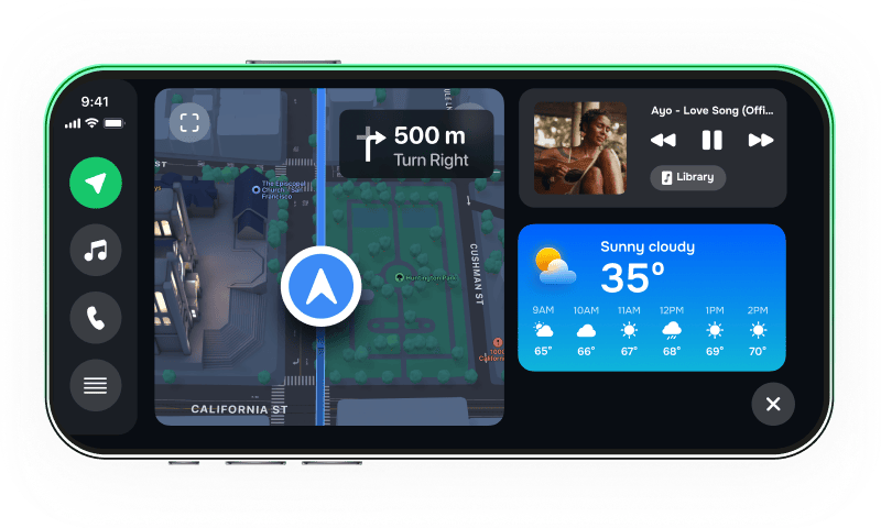 Phone mounted in car running Mount Mode dashboard